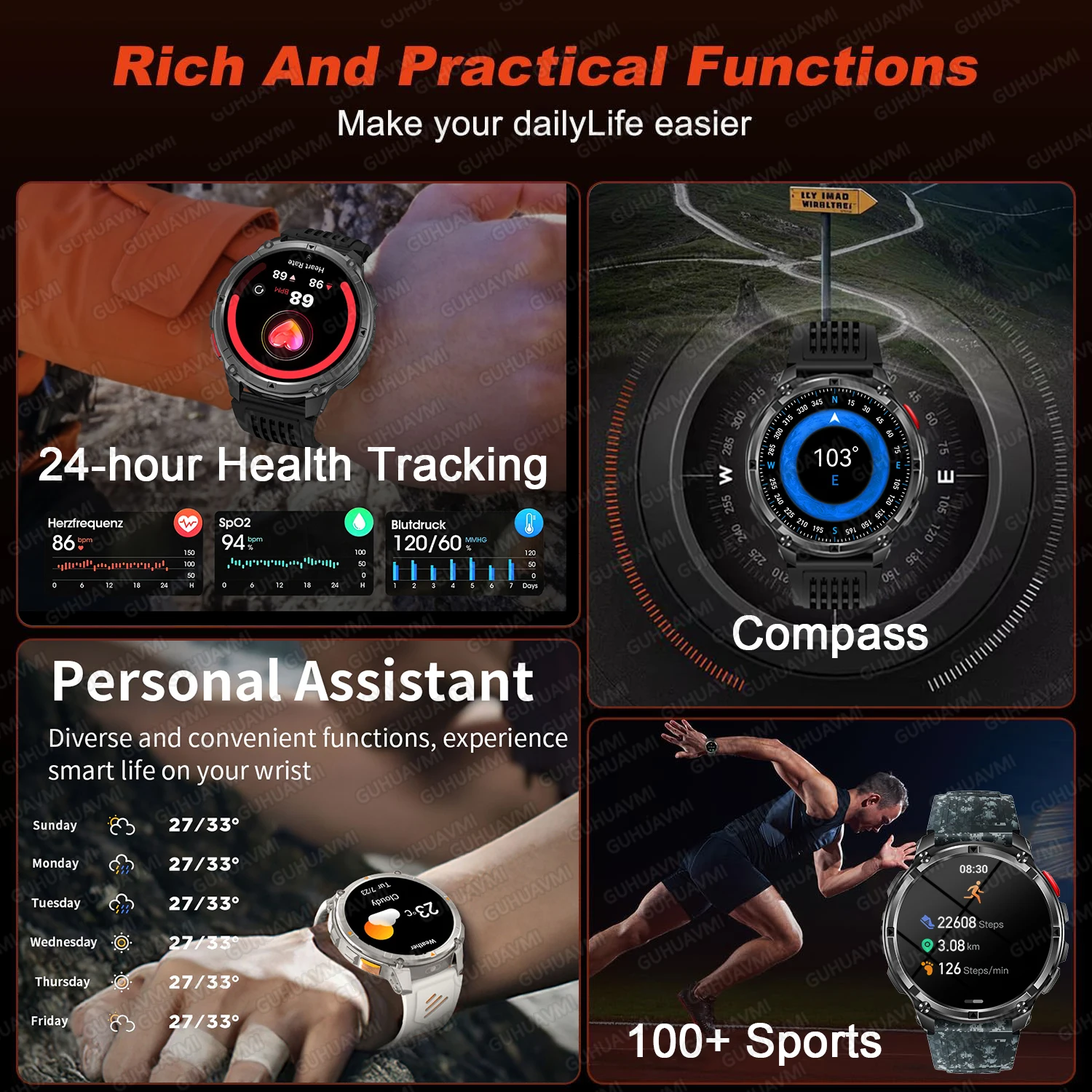 새로운 남성용 스마트워치, 블루투스 통화 기능, 방수  - Smartwatch Custom 리뷰 및 가격